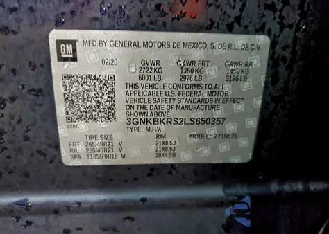 2020 Chevrolet Blazer Rs z USA, uszkodzony, nr VIN 3GNKBKRS2LS650357